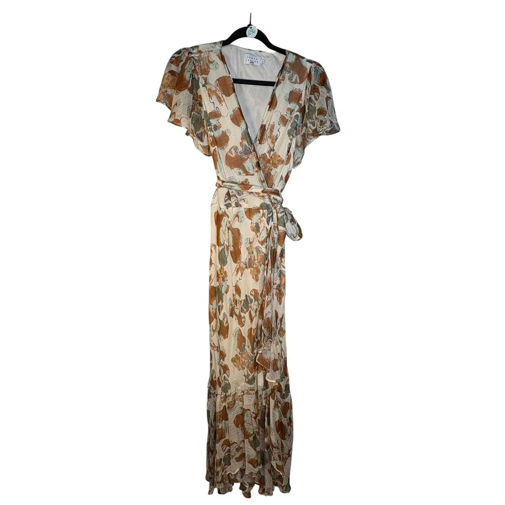 Tayna Taylor Floral Blair Silk and Linen Blend Wrap Midi Dress (MSRP: $565) 6